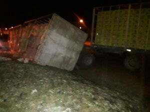 Villa Elisa: Un camión volcó su carga en un accidente