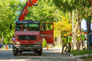 Se instalan nuevas columnas con tecnología LED en la ciudad de Villa Elisa.