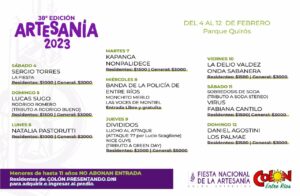 Grilla de artistas nacionales para la Fiesta Nacional de Artesanía 2023