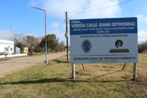 Nueva obra de vereda sobre calle Juana Deymonnaz en Pronunciamiento