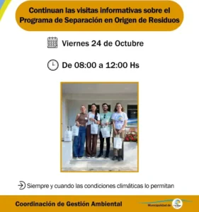 1° de Mayo: Continúa la difusión del Programa de Separación en Origen de Residuos Sólidos Urbanos
