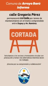 Aviso de Corte de Tránsito por Obras de Mantenimiento en Arroyo Barú