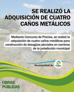 1º De Mayo: Adquisición de materiales para optimizar los desagües pluviales