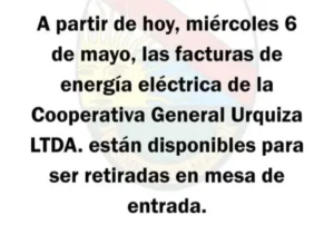 Municipalidad 1º De Mayo: Están disponibles las facturas de energía eléctrica