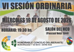 El Concejo Deliberante de 1° de Mayo tendrá sesión hoy