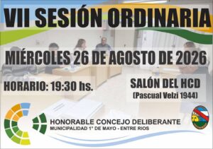 El Concejo Deliberante de 1° de Mayo sesionará este miércoles